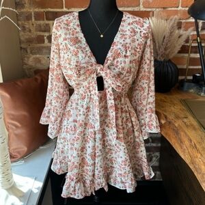 LUSH loral Tie-Front Romper